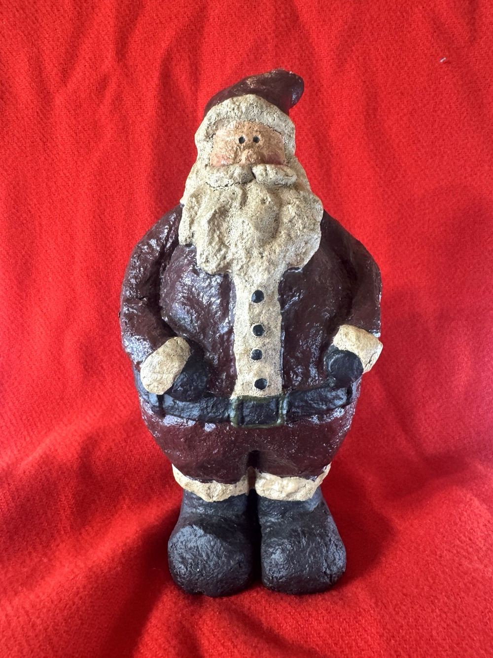Vintage Paper Mache-Style Santa Figurine 7.5" Tall Hand-Painted Christmas Decor